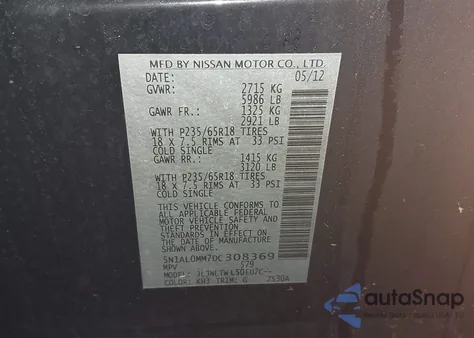 2013 Infiniti Jx35 из США, поврежденный, VIN 5N1AL0MM7DC308369